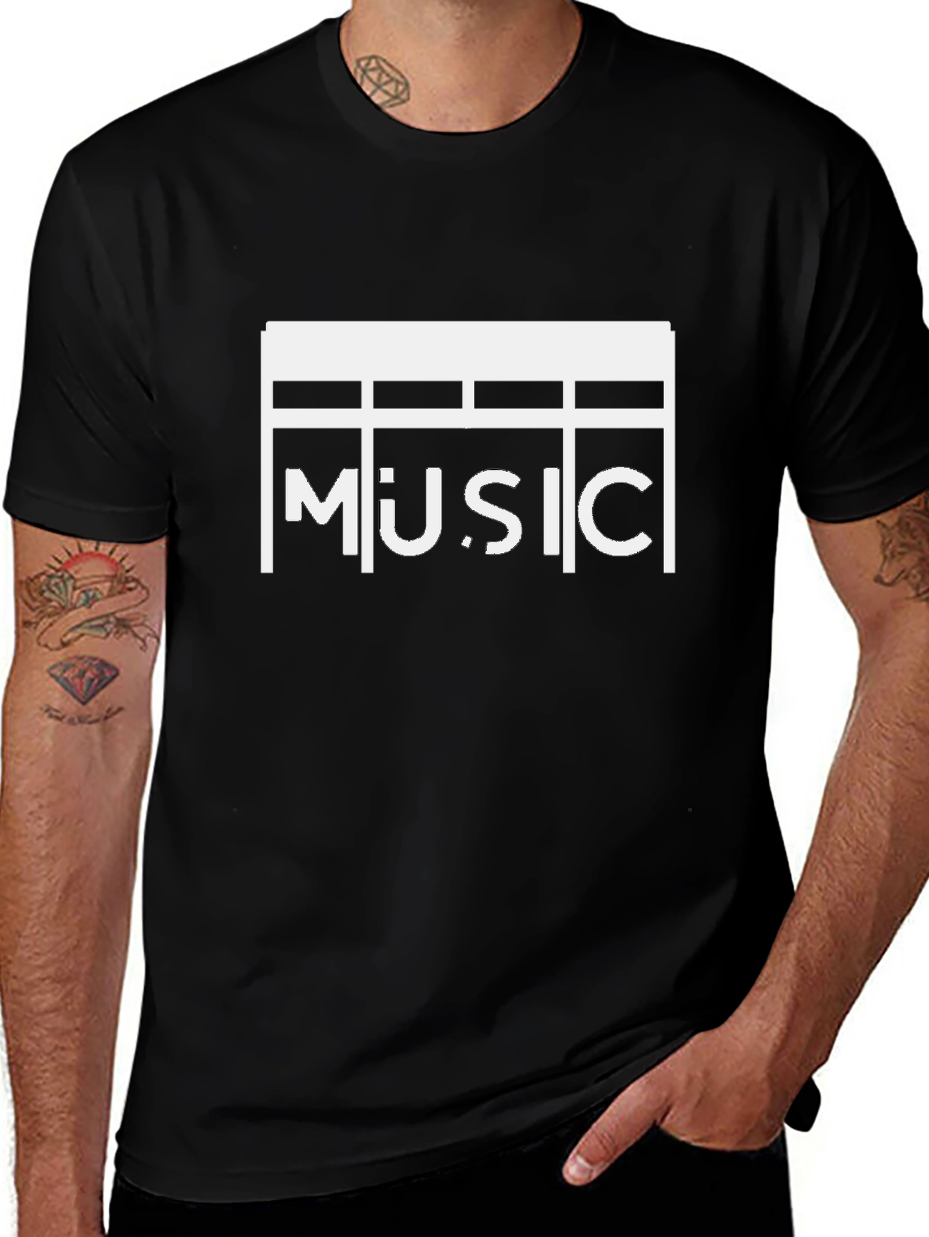 Stylish Music Graphic Black T-Shirt