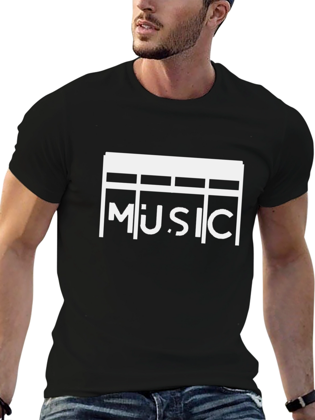 Stylish Music Graphic Black T-Shirt