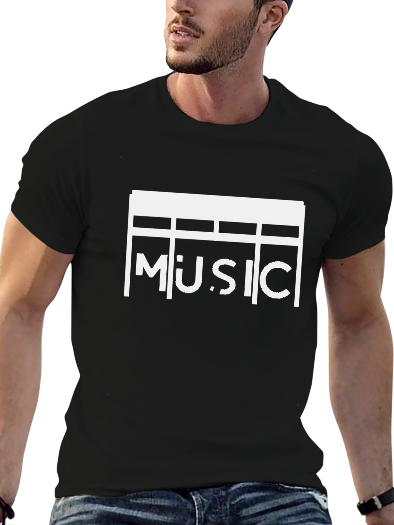 Stylish Music Graphic Black T-Shirt