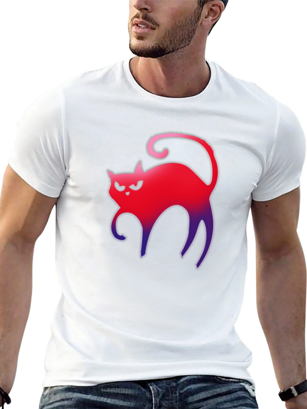 Gradient Cat Graphic Tee - Mens Black T-Shirt