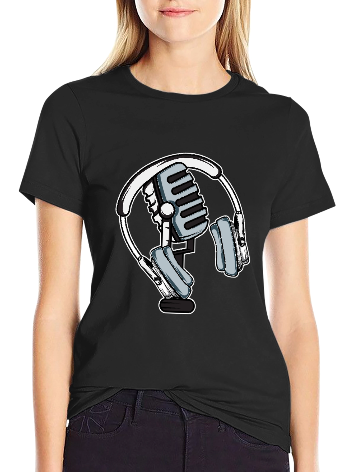 Microphone and Headphone Graphic T-Shirt