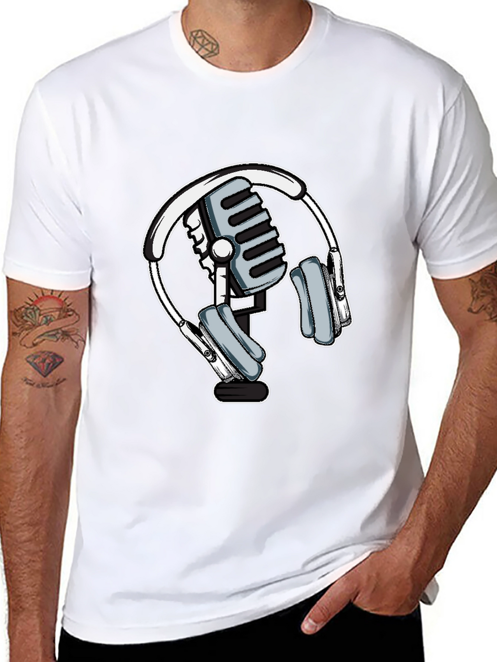 Microphone and Headphone Graphic T-Shirt