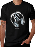 Microphone and Headphone Graphic T-Shirt