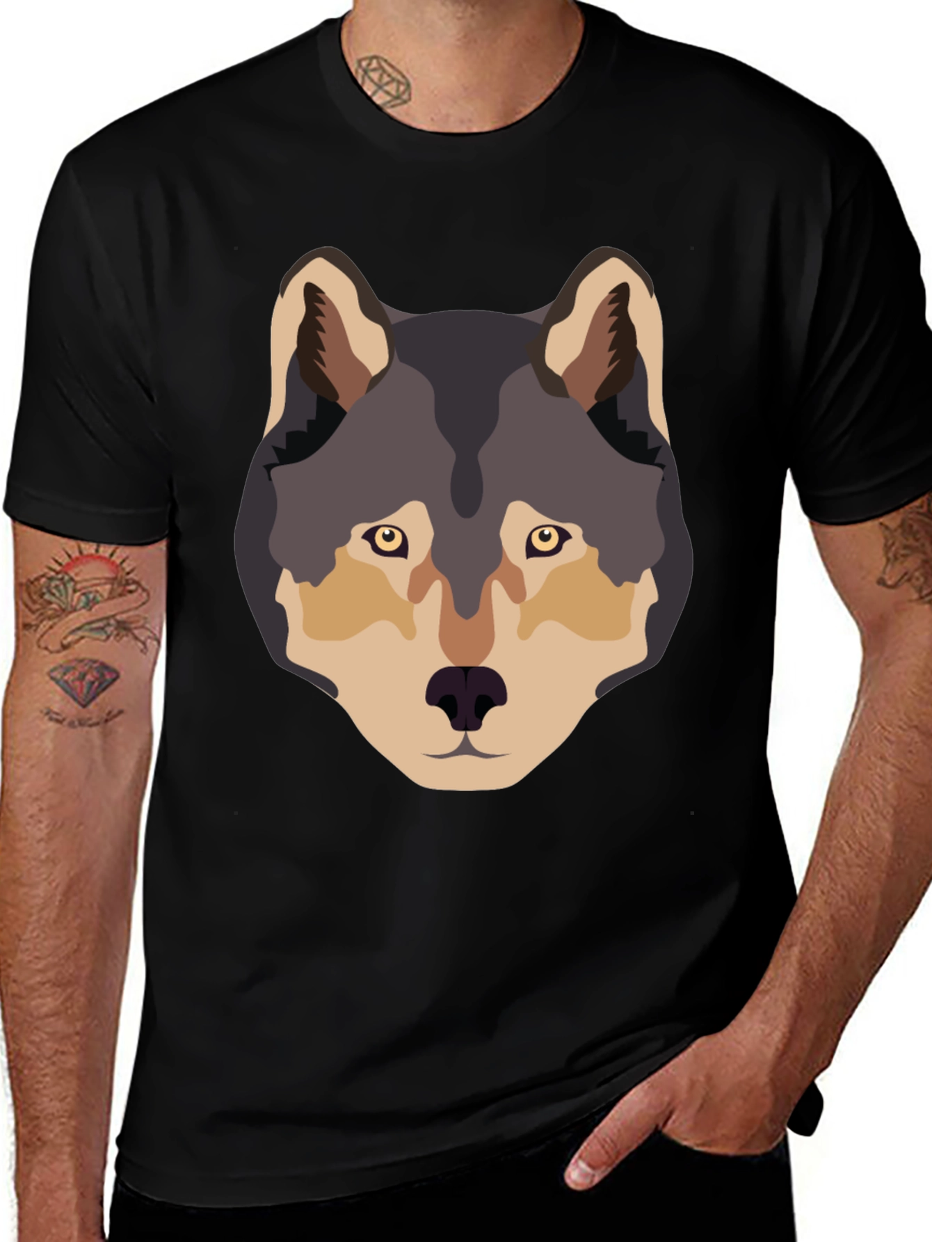 Wolf Graphic Tee - Black Crew Neck T-Shirt