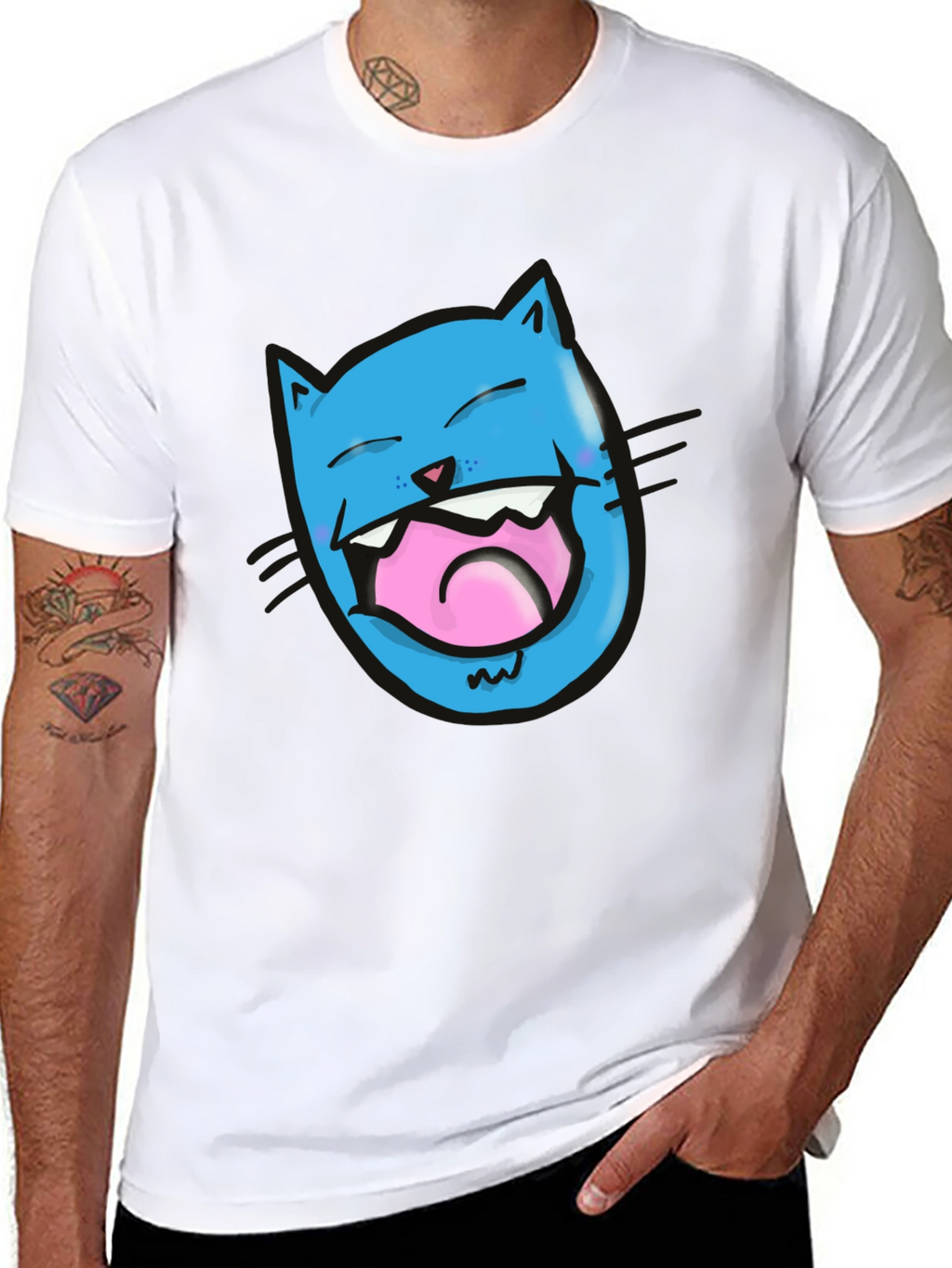 Laughing Cat Graphic T-Shirt - Black Cotton Tee