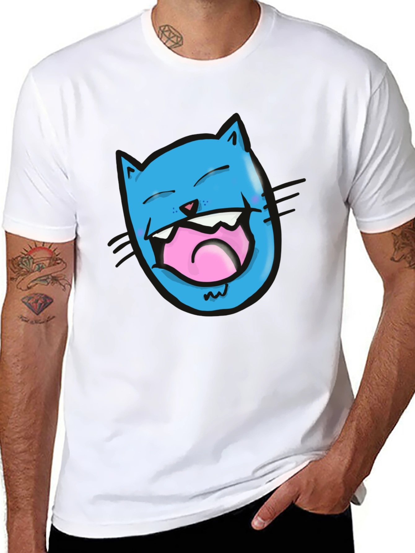Laughing Cat Graphic T-Shirt - Black Cotton Tee