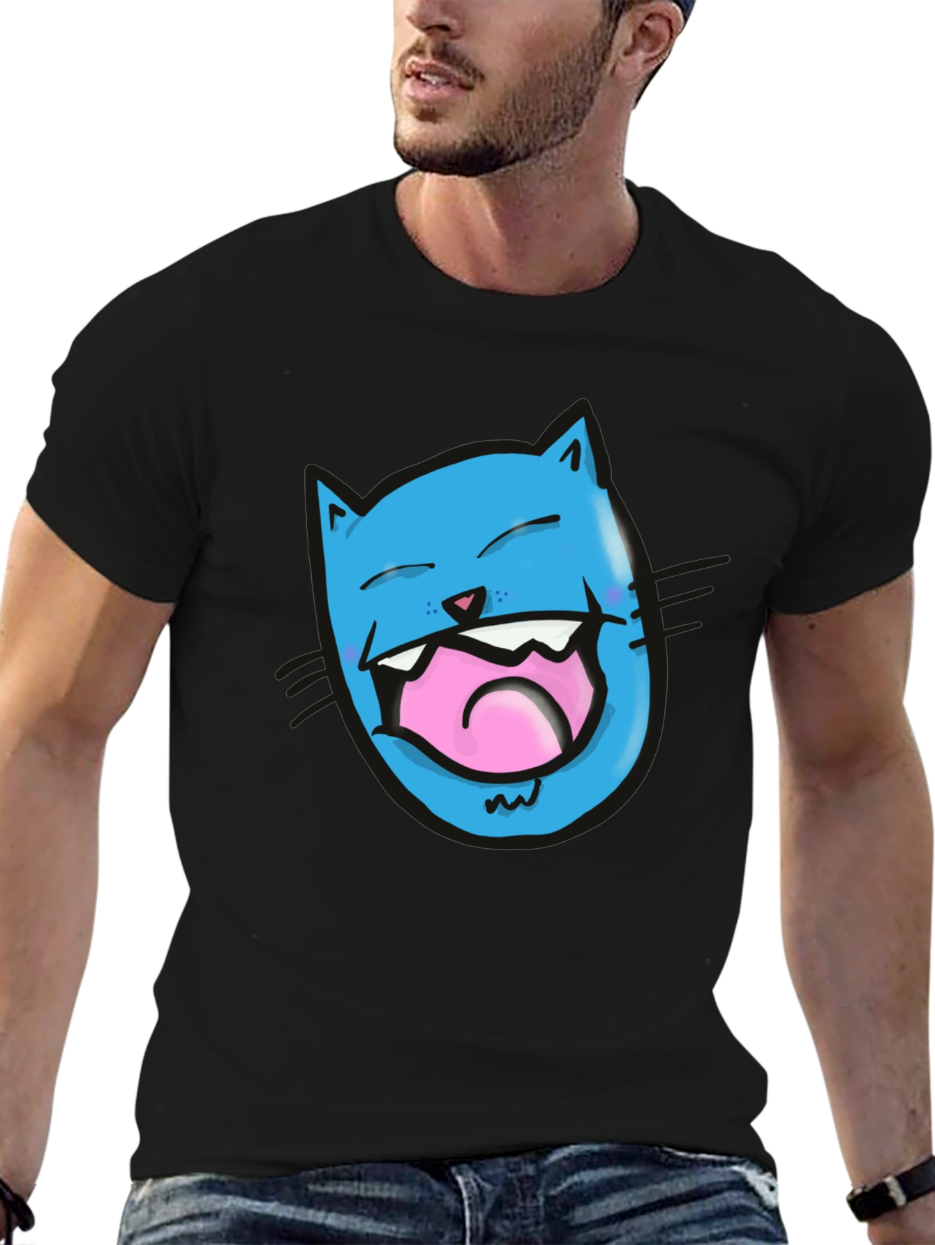 Laughing Cat Graphic T-Shirt - Black Cotton Tee