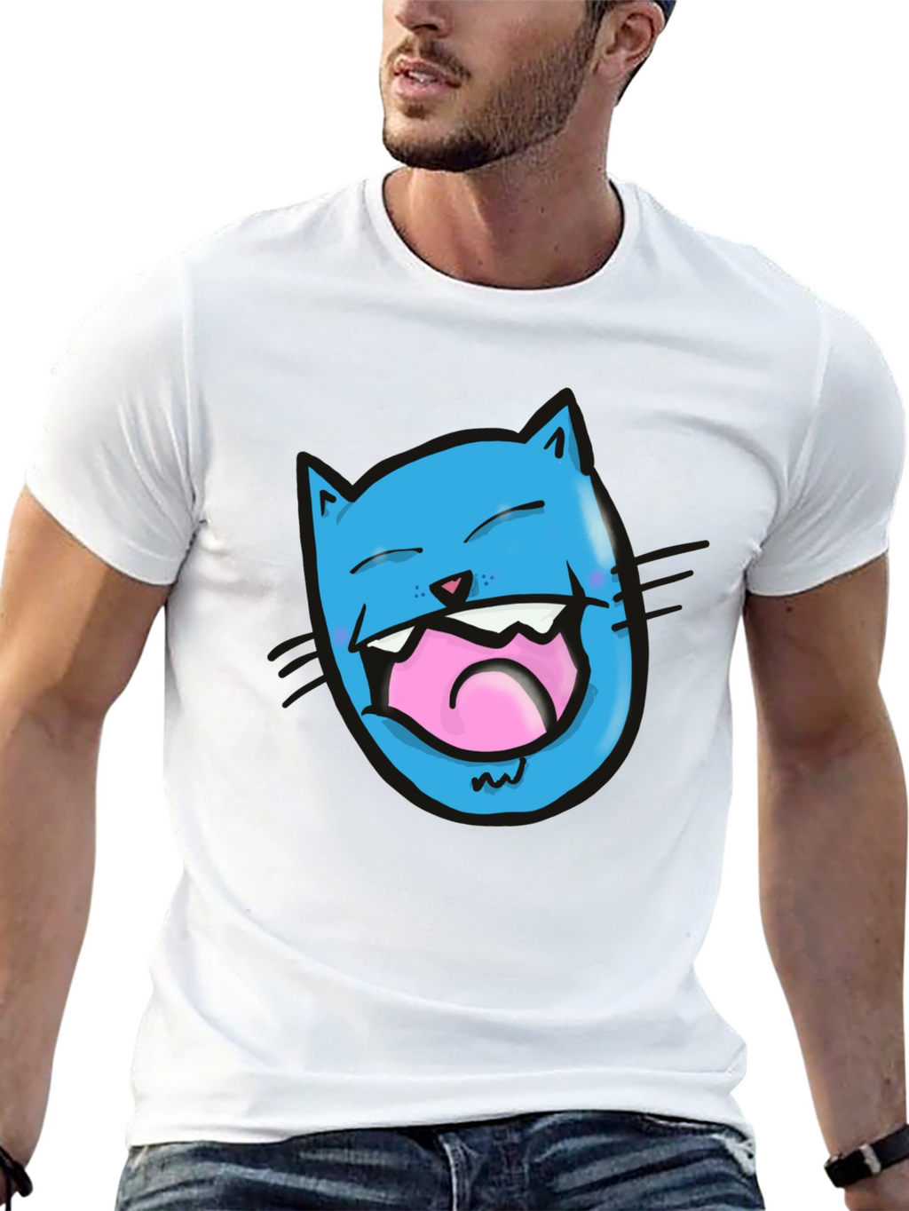 Laughing Cat Graphic T-Shirt - Black Cotton Tee