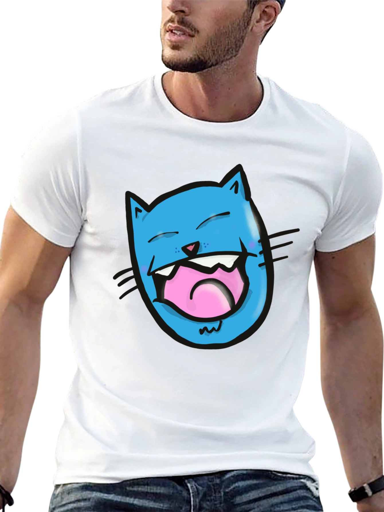 Laughing Cat Graphic T-Shirt - Black Cotton Tee
