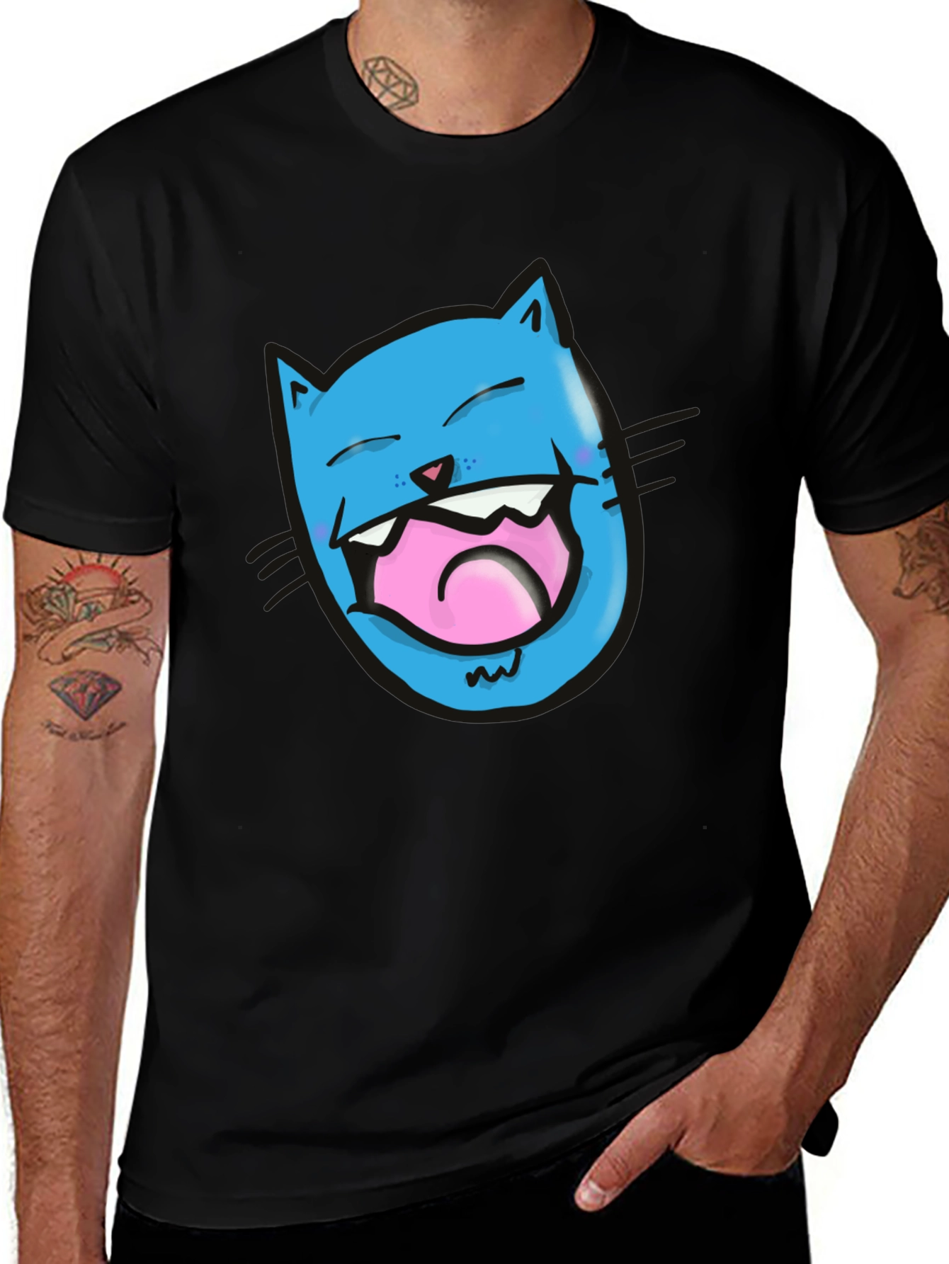 Laughing Cat Graphic T-Shirt - Black Cotton Tee
