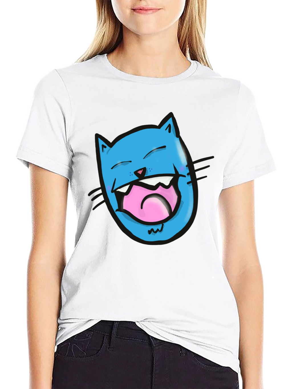 Laughing Cat Graphic T-Shirt - Black Cotton Tee