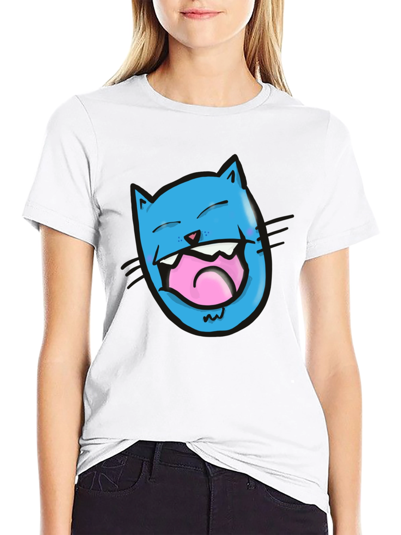 Laughing Cat Graphic T-Shirt - Black Cotton Tee