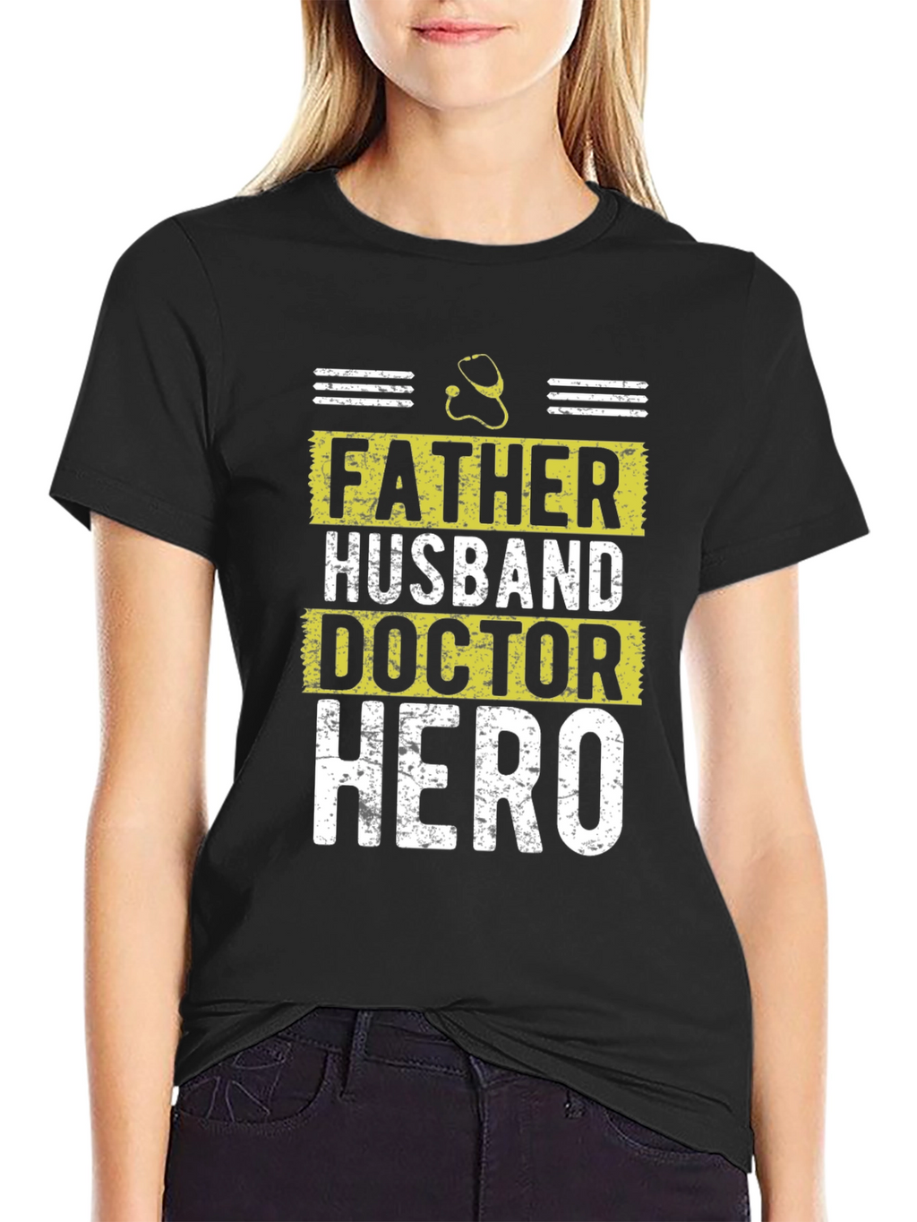 Father Husband Doctor Hero Graphic Tee - Black