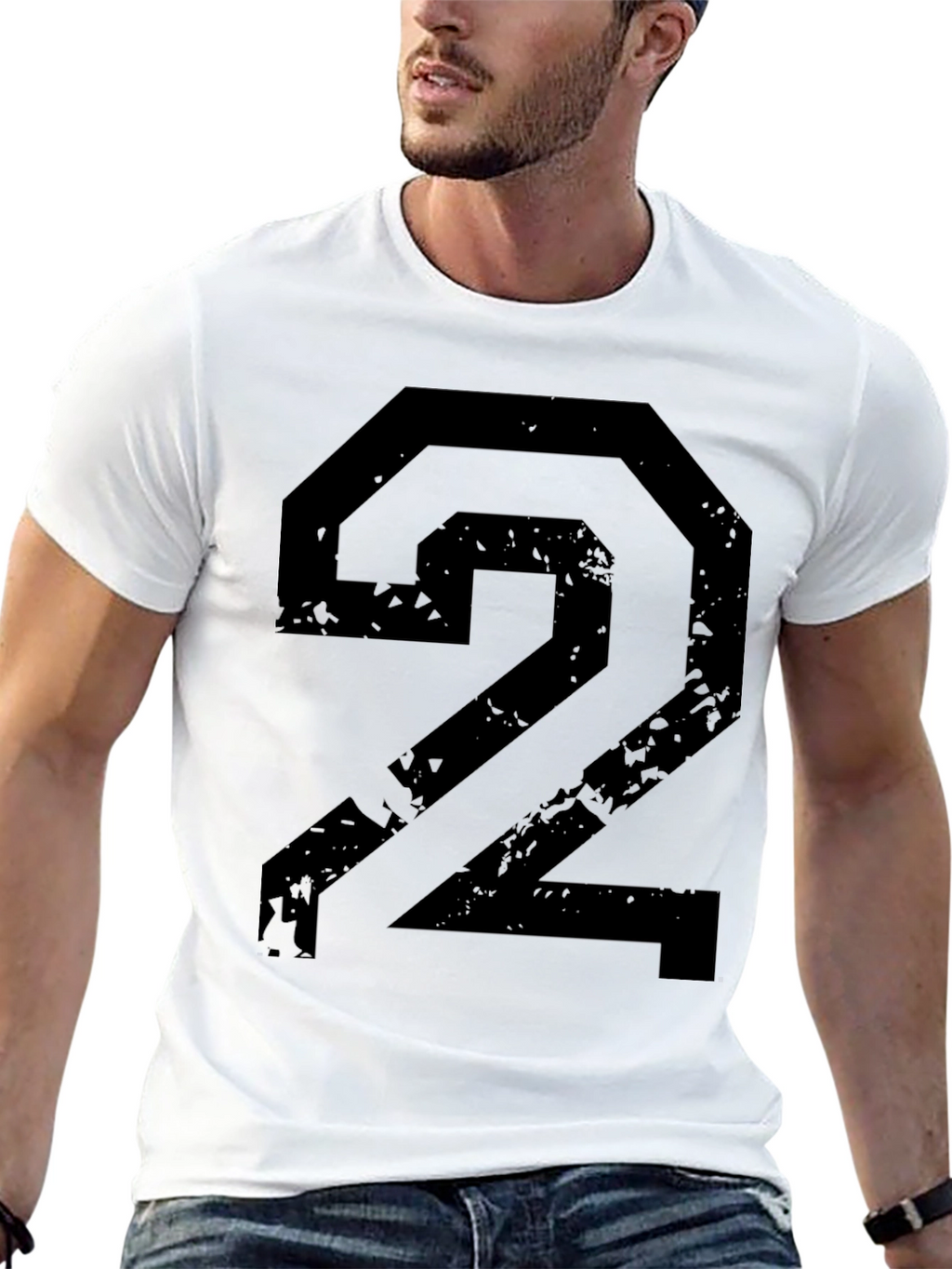 Distressed Number 2 Graphic Black T-Shirt