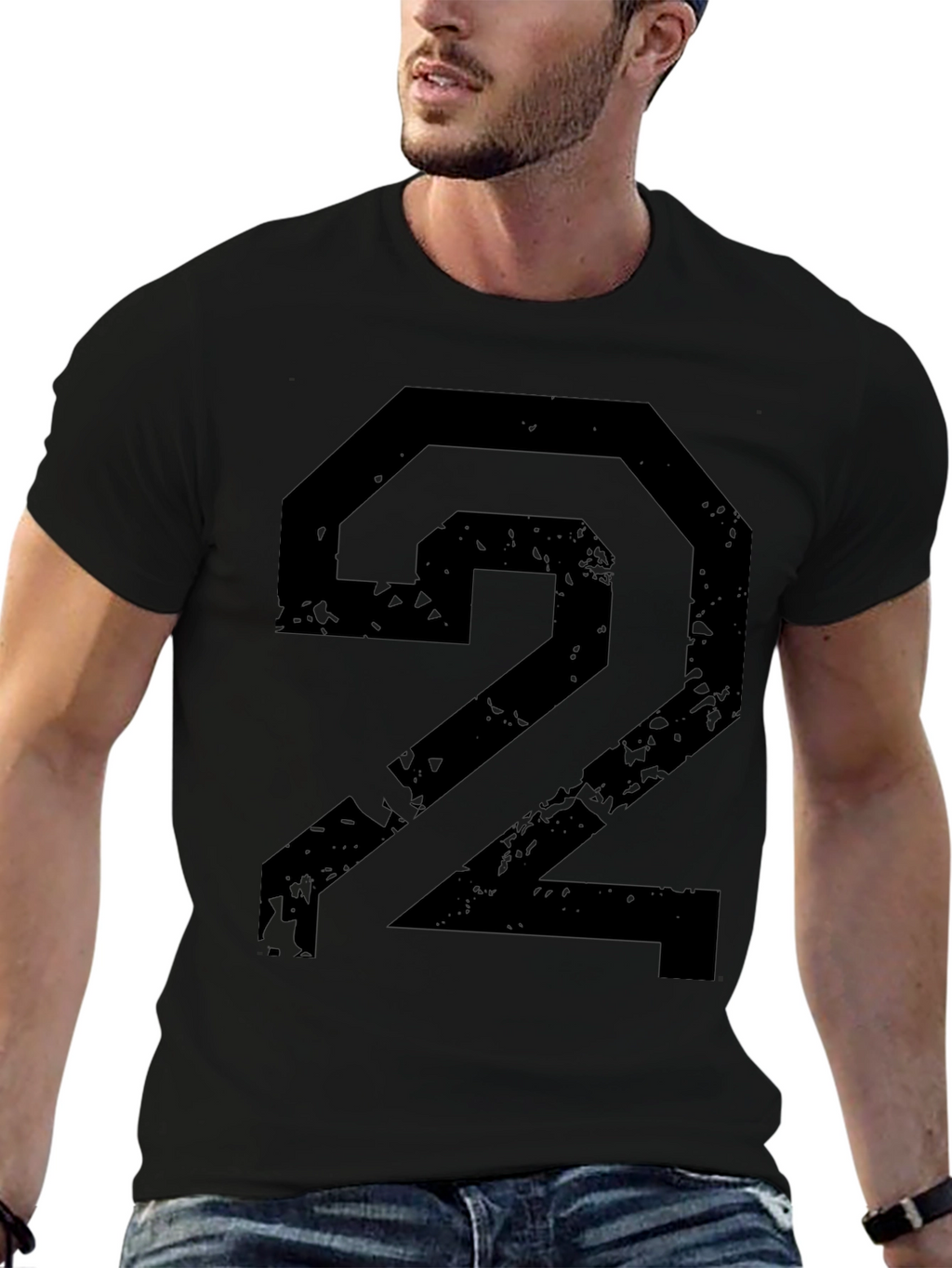 Distressed Number 2 Graphic Black T-Shirt