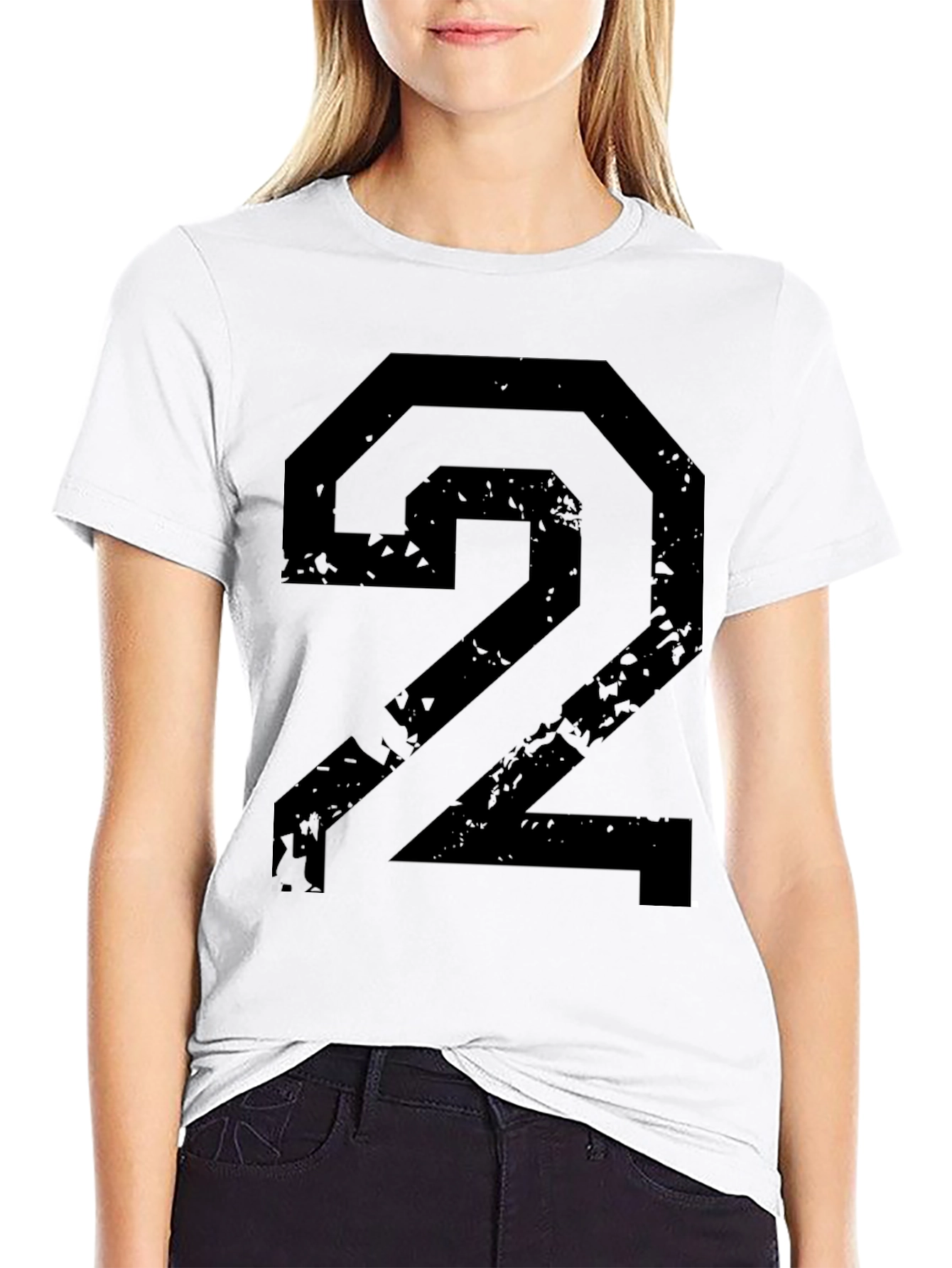 Distressed Number 2 Graphic Black T-Shirt