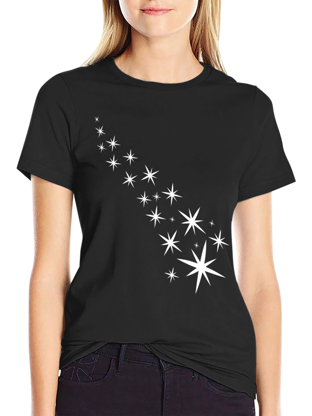 Mens Black T-Shirt with White Star Design