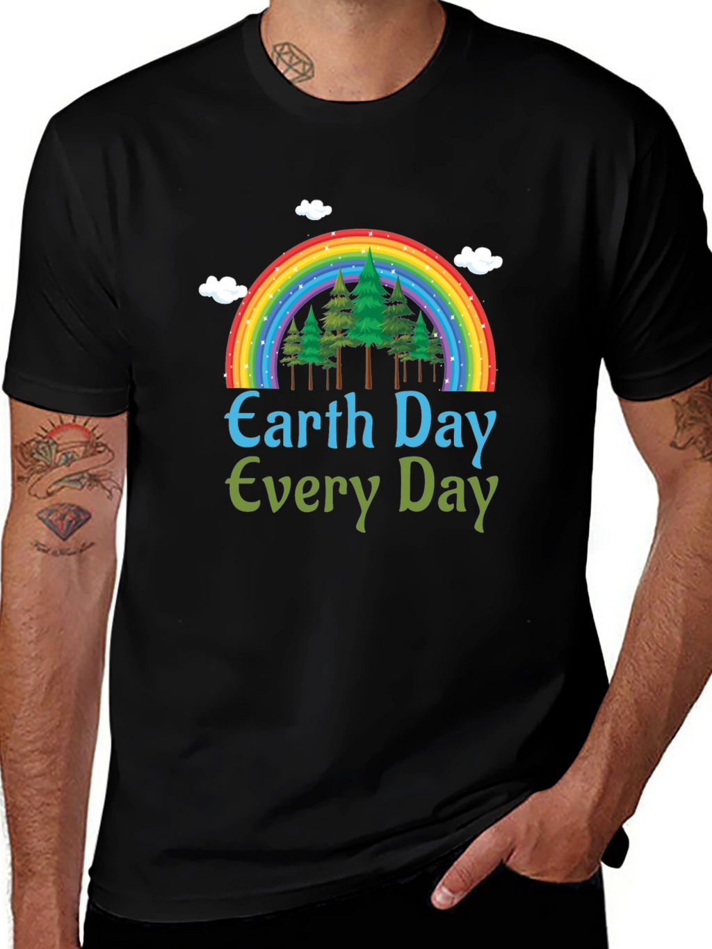 Earth Day Every Day T-Shirt - Rainbow Tree Design