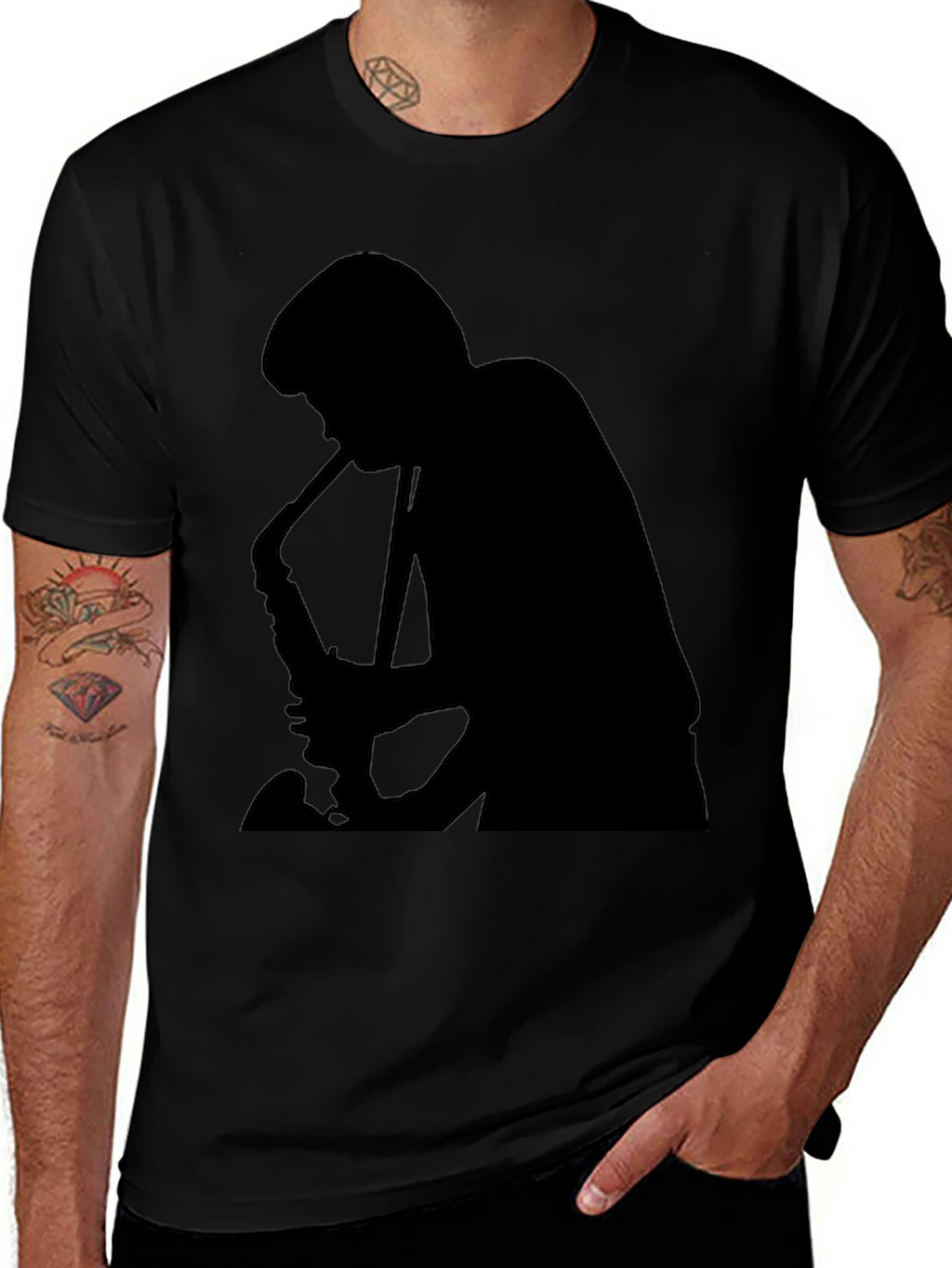 Saxophone Player Graphic Black T-Shirt
