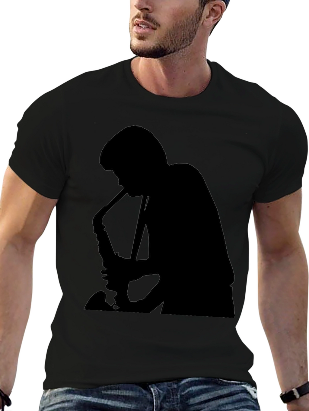 Saxophone Player Graphic Black T-Shirt