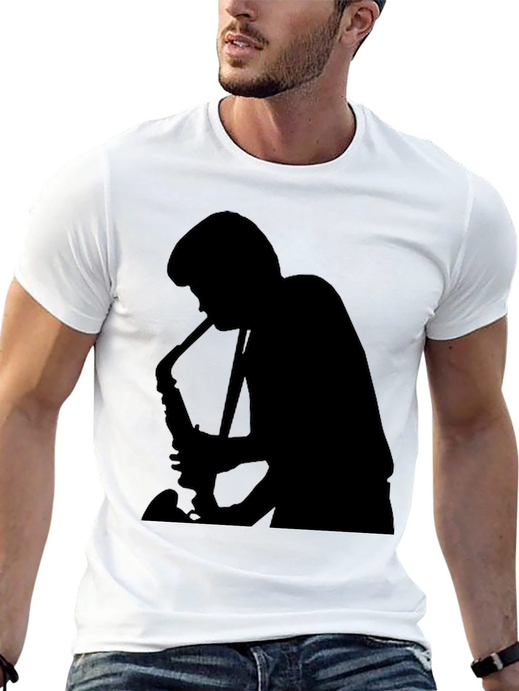 Saxophone Player Graphic Black T-Shirt