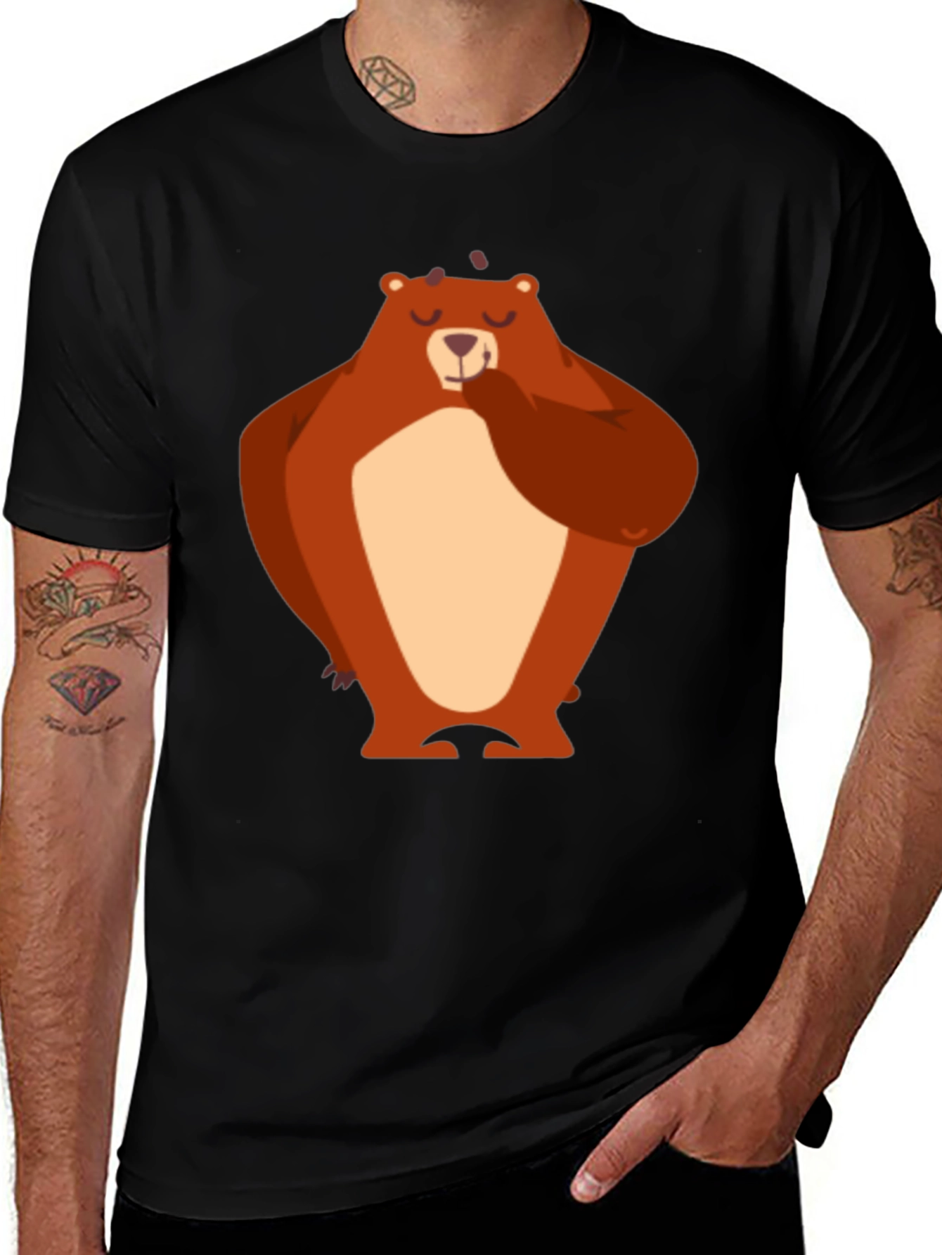 Bear Graphic T-Shirt - Black Cotton Tee