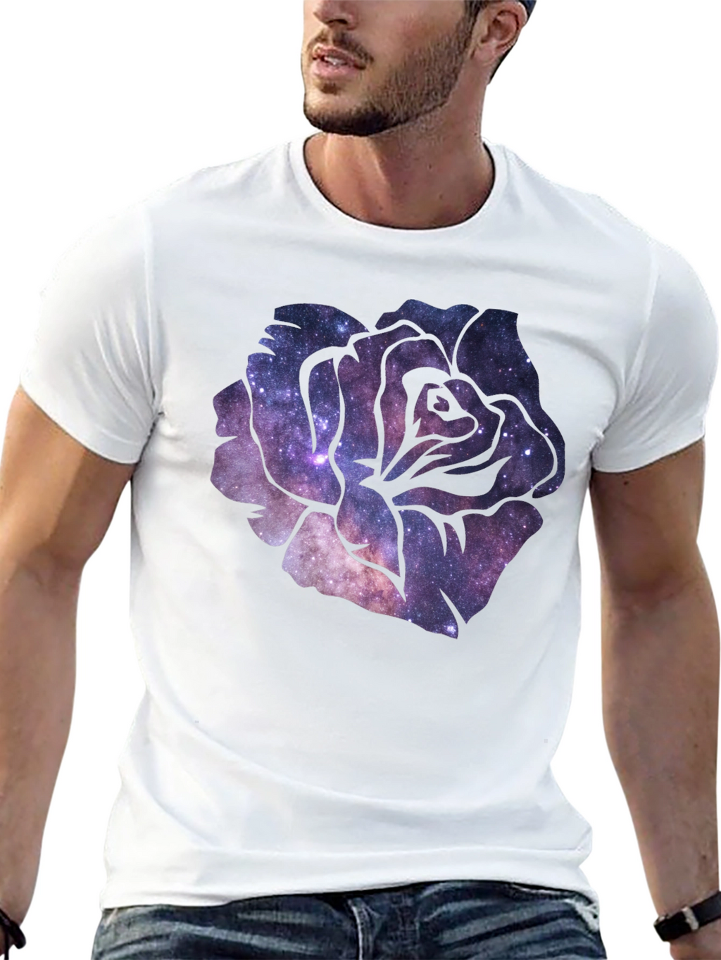 Galaxy Rose Black T-Shirt - Trendy Space Tee
