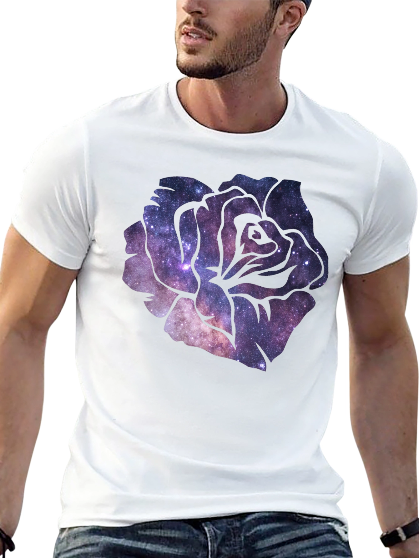 Galaxy Rose Black T-Shirt - Trendy Space Tee