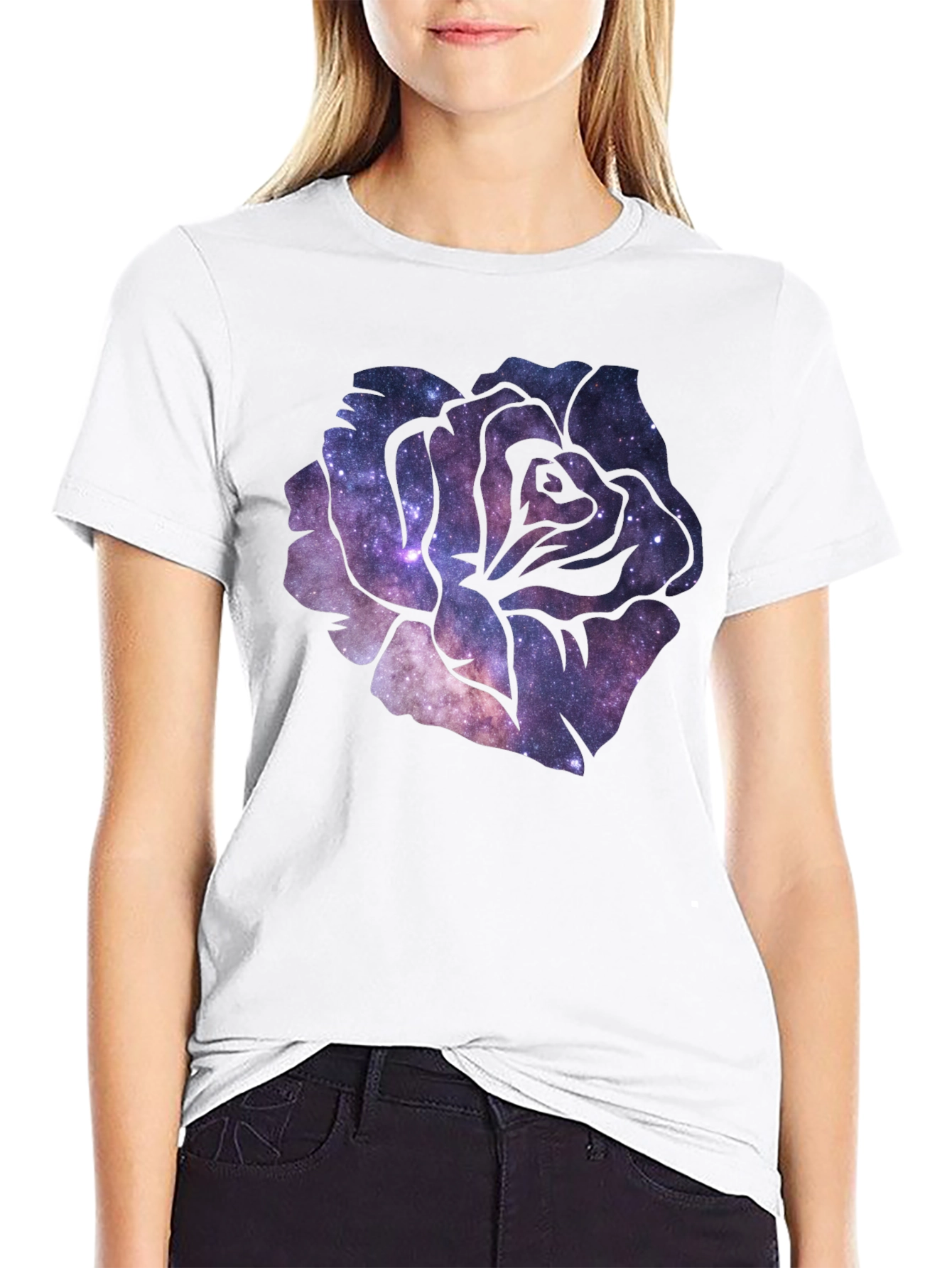Galaxy Rose Black T-Shirt - Trendy Space Tee