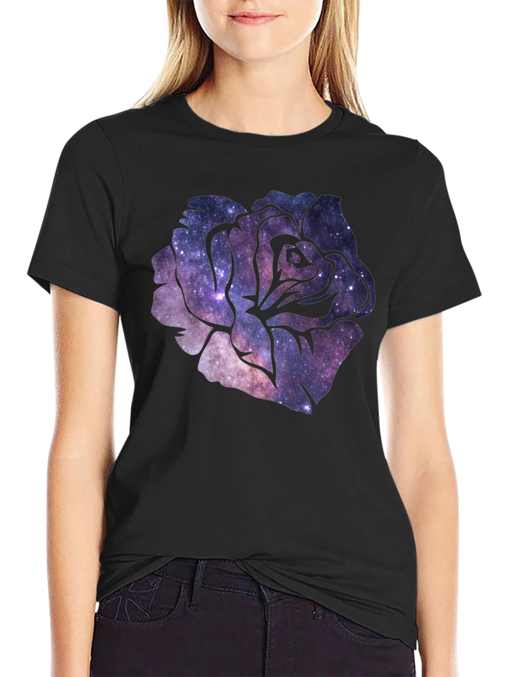 Galaxy Rose Black T-Shirt - Trendy Space Tee