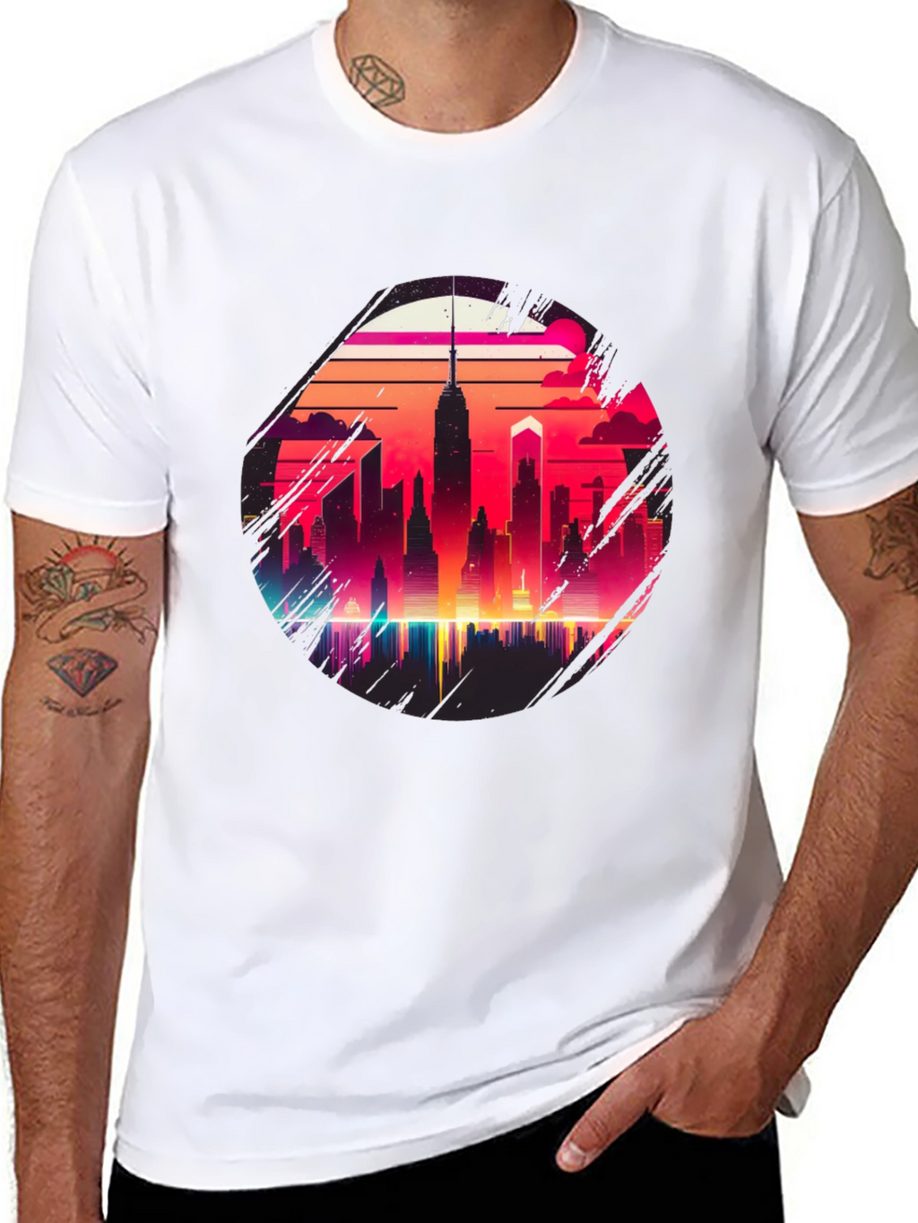 Retro Cityscape Graphic Tee - Black