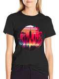 Retro Cityscape Graphic Tee - Black