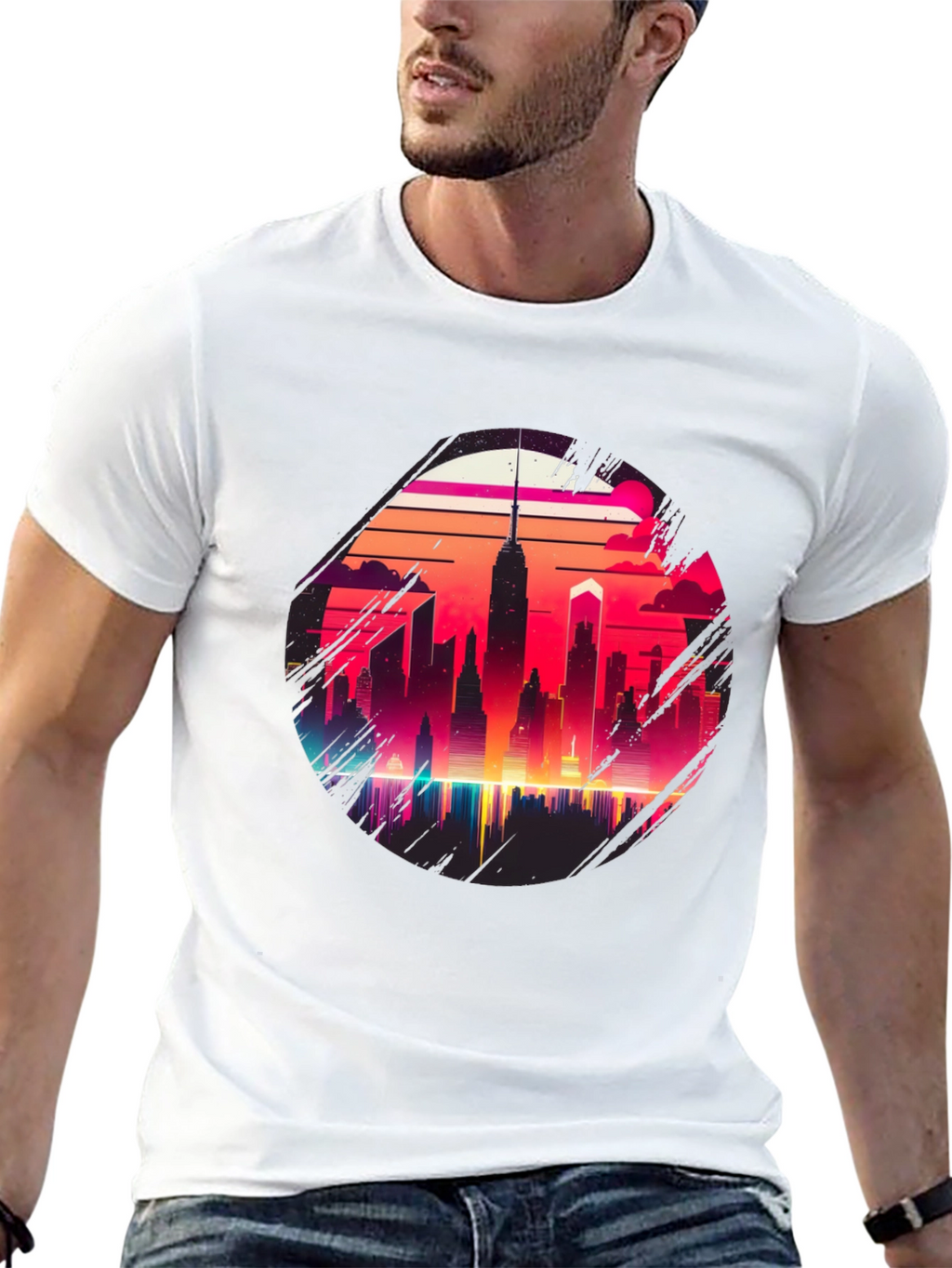 Retro Cityscape Graphic Tee - Black