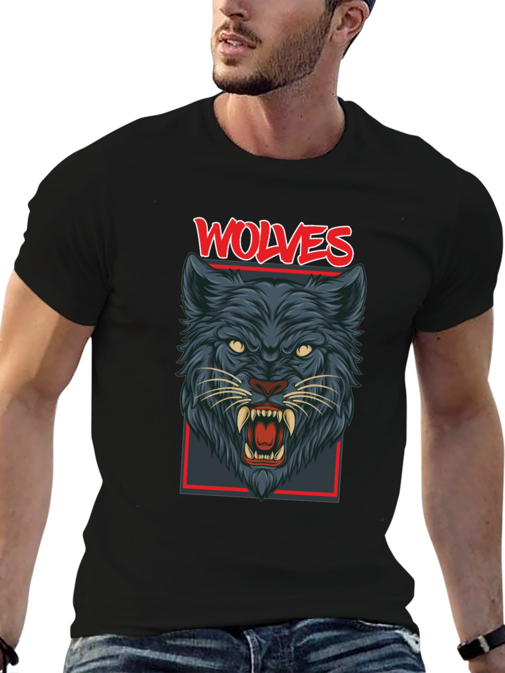 Wolves Graphic Print Mens Black T-Shirt