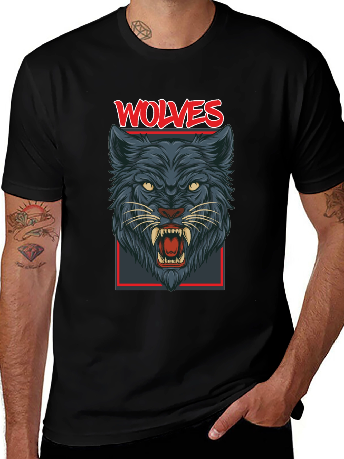 Wolves Graphic Print Mens Black T-Shirt