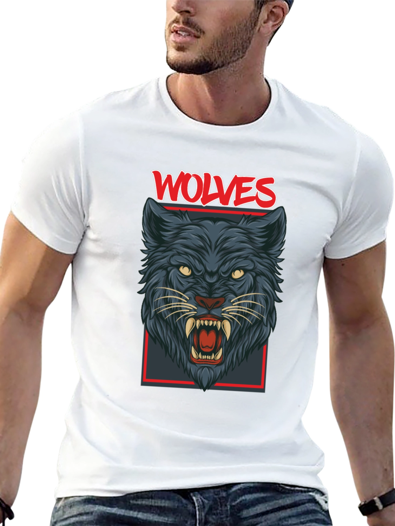 Wolves Graphic Print Mens Black T-Shirt
