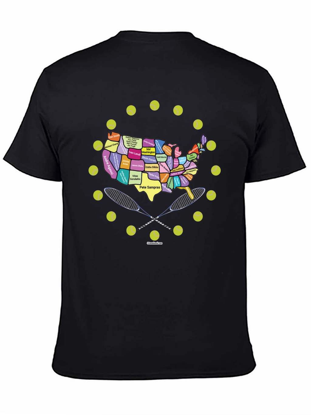 Tennis Greats USA Map Graphic Tee - Black