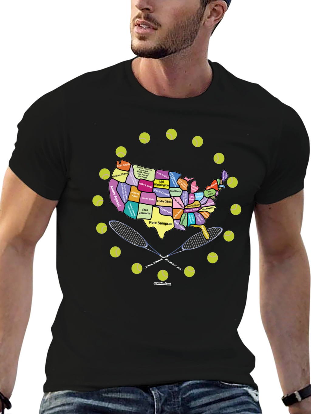 Tennis Greats USA Map Graphic Tee - Black
