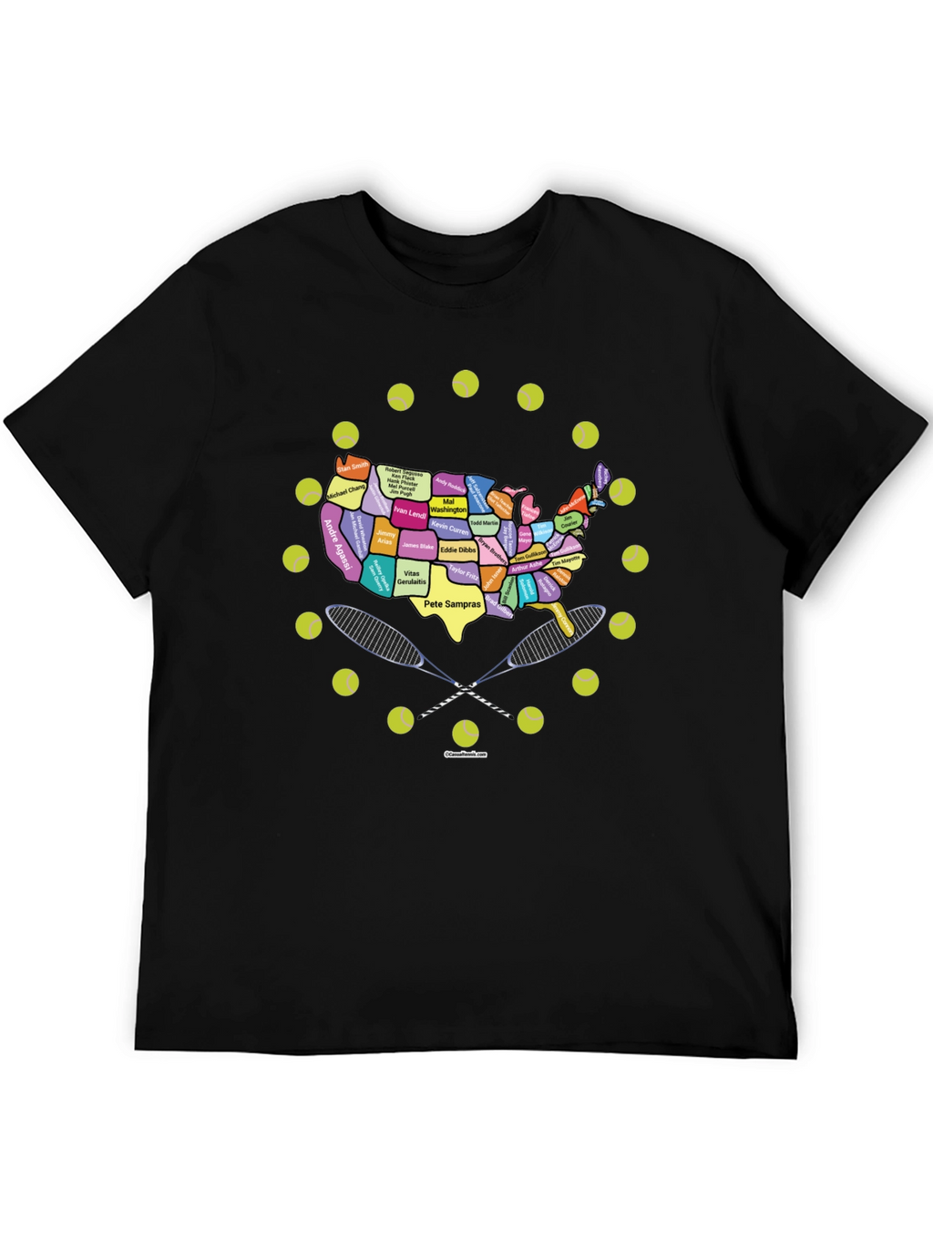 Tennis Greats USA Map Graphic Tee - Black