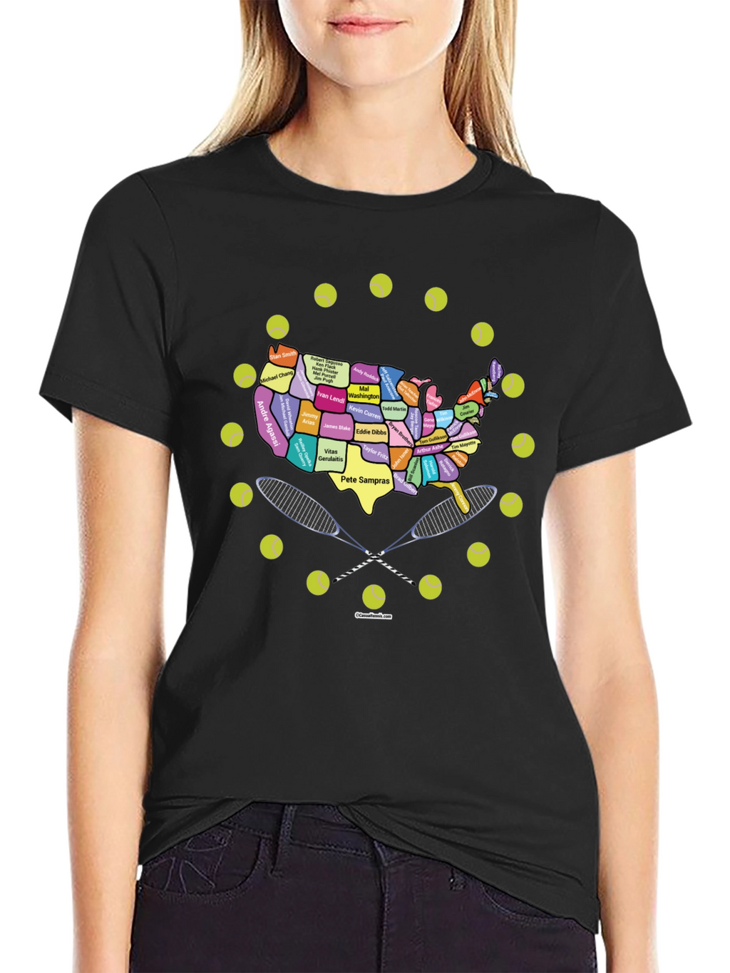 Tennis Greats USA Map Graphic Tee - Black