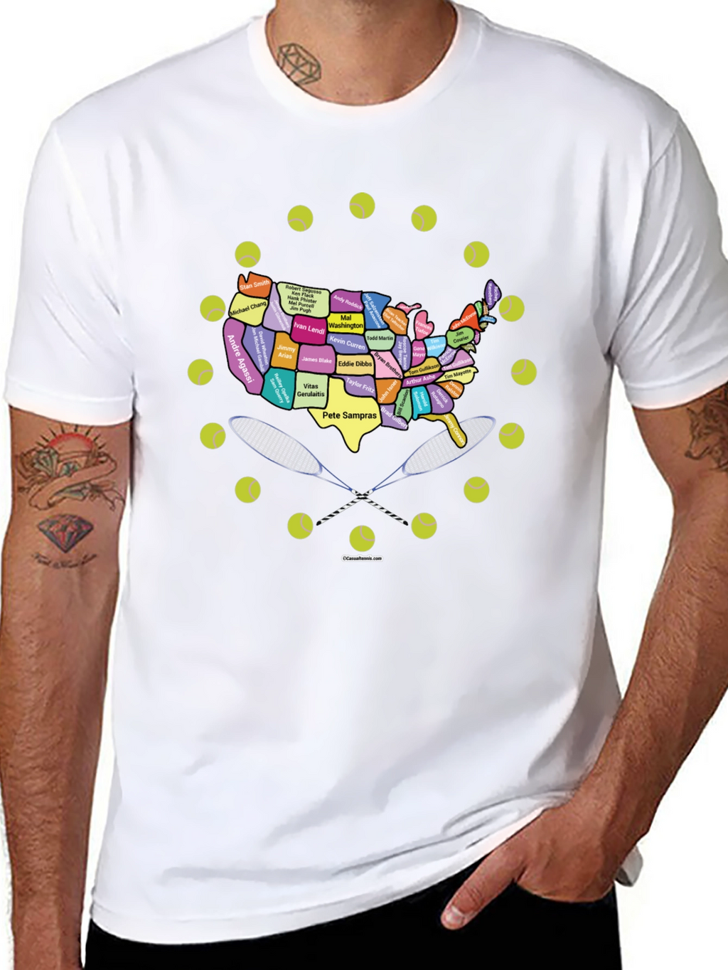 Tennis Greats USA Map Graphic Tee - Black