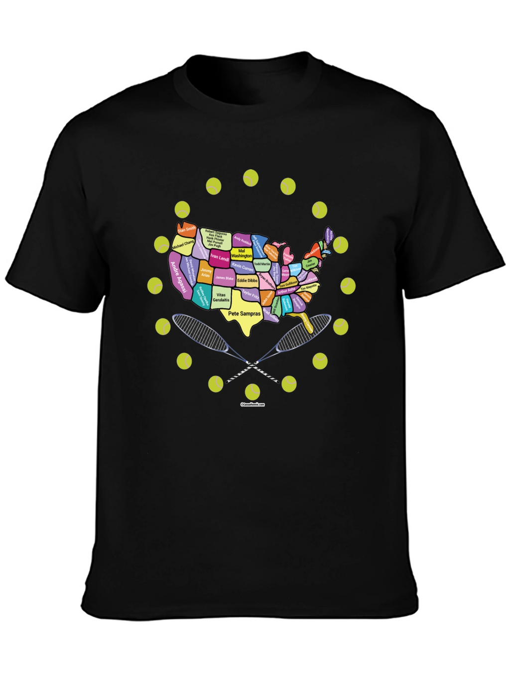 Tennis Greats USA Map Graphic Tee - Black