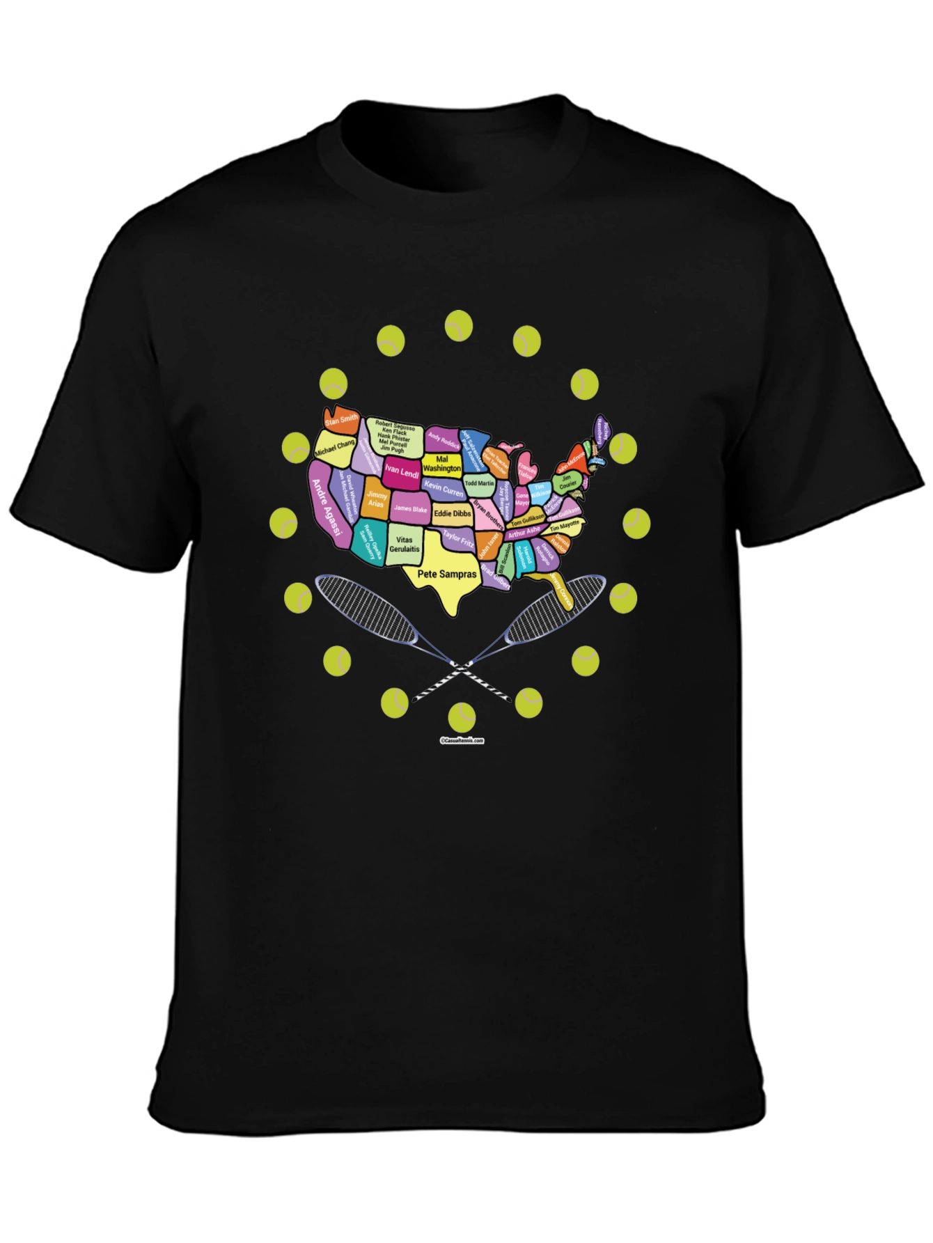 Tennis Greats USA Map Graphic Tee - Black