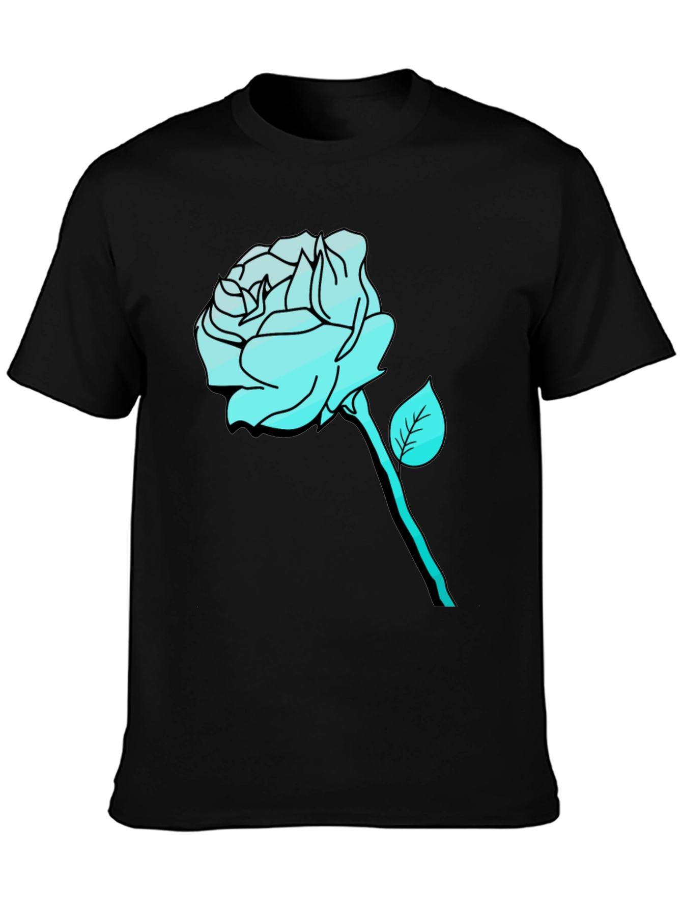 Mens Black T-Shirt with Aqua Rose Graphic