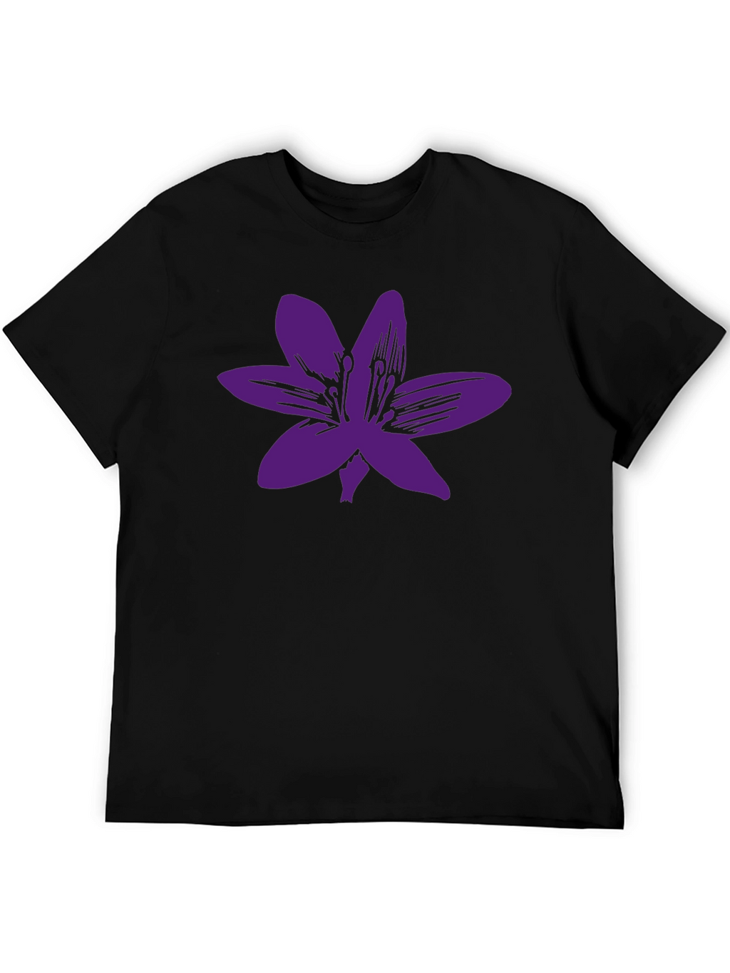 Black T-Shirt with Purple Flower Graphic