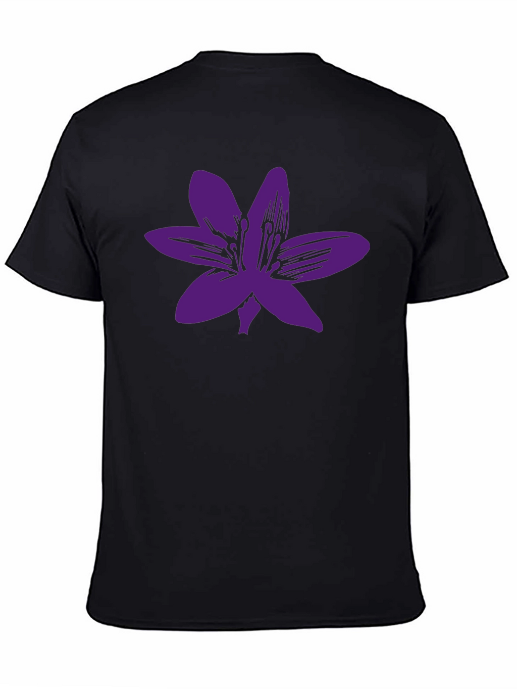 Black T-Shirt with Purple Flower Graphic