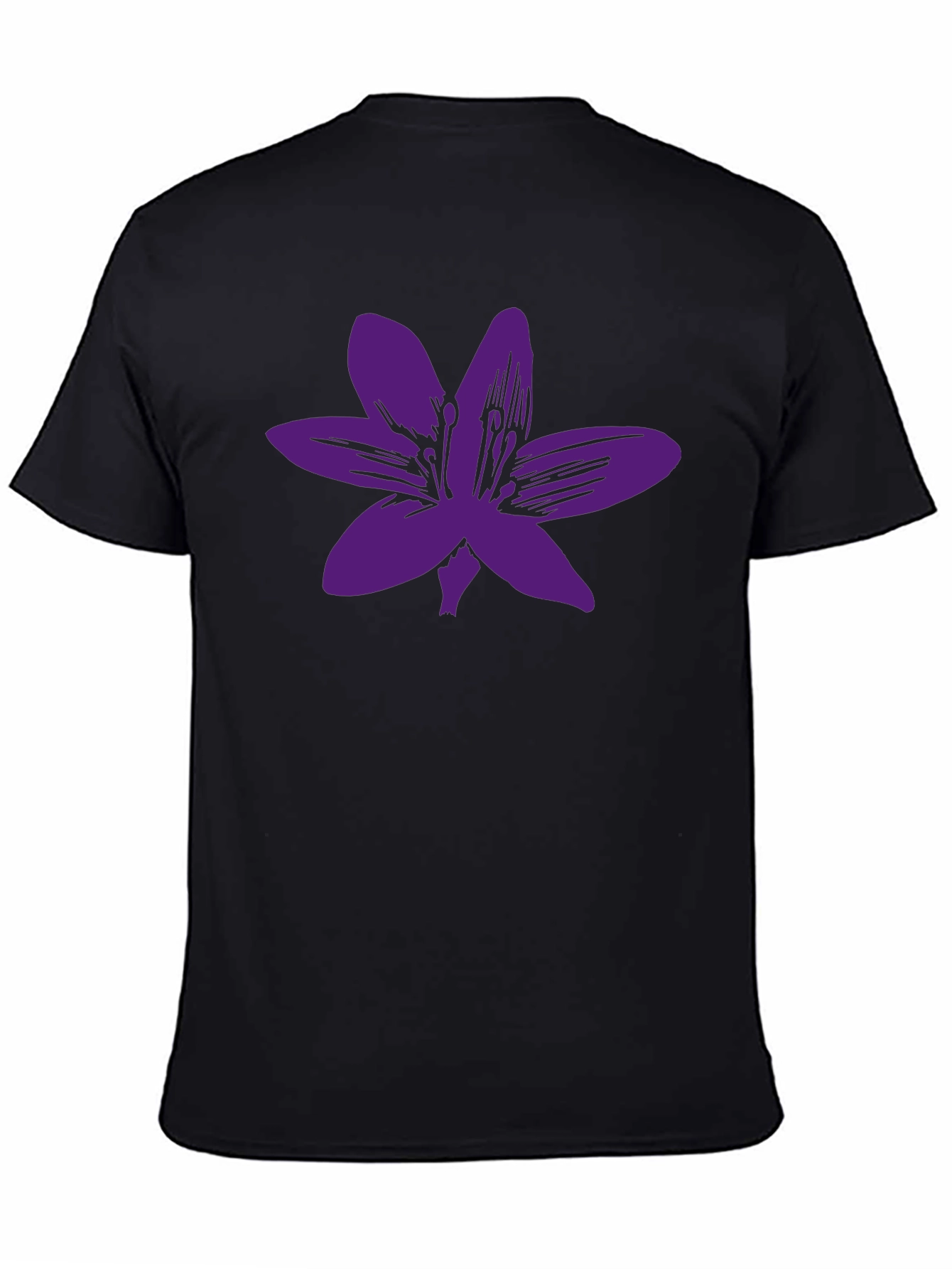 Black T-Shirt with Purple Flower Graphic