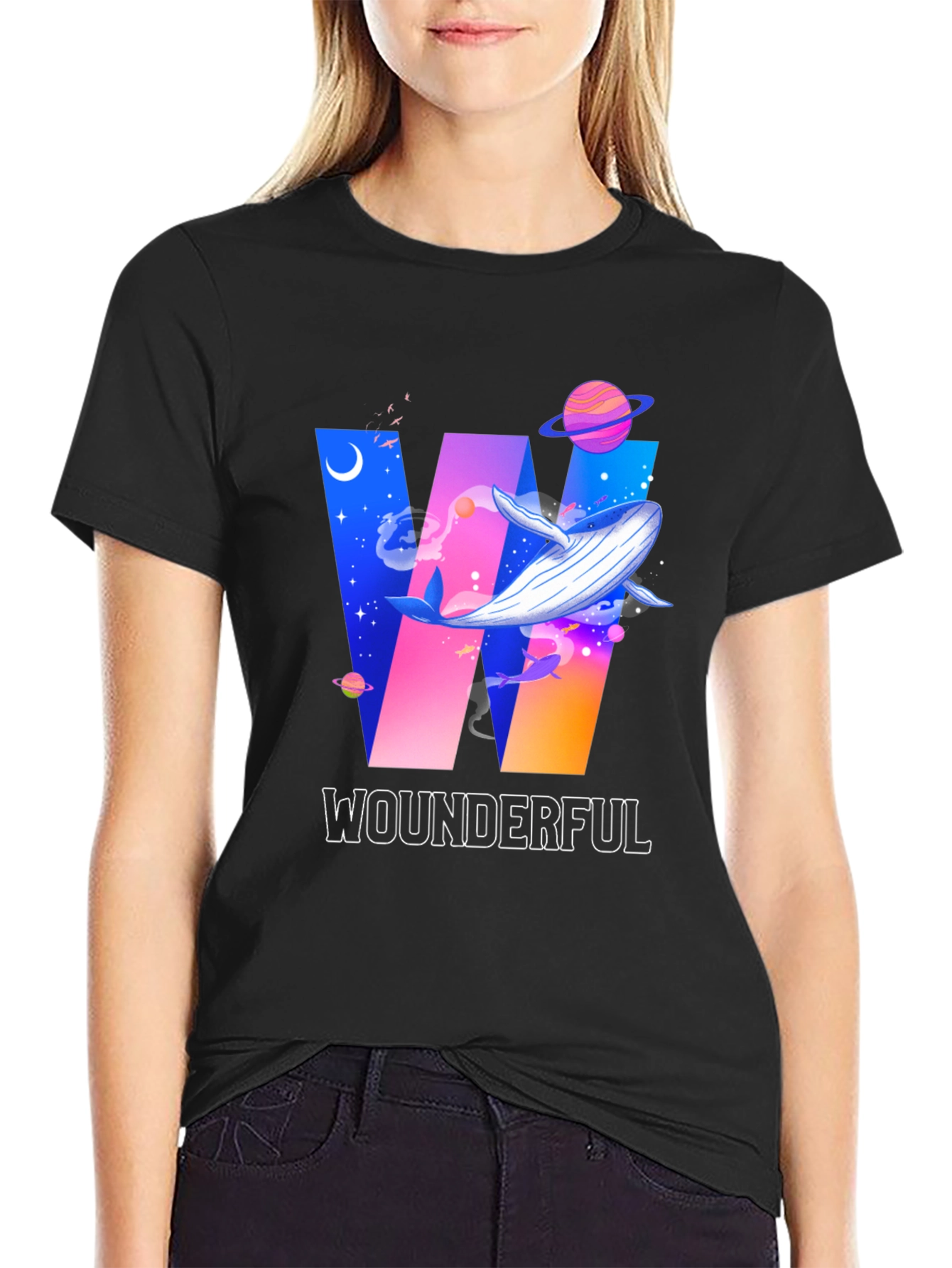 Wounderful Whale Graphic Print Crew Neck T-Shirt