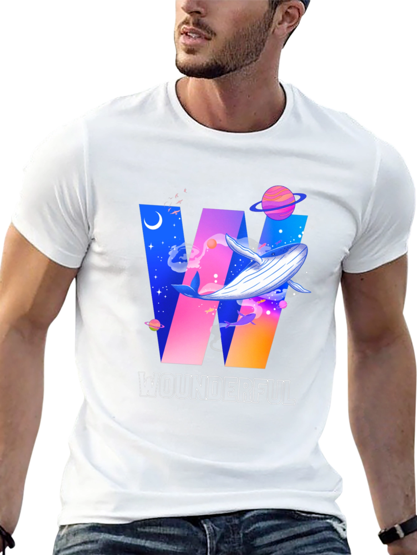 Wounderful Whale Graphic Print Crew Neck T-Shirt