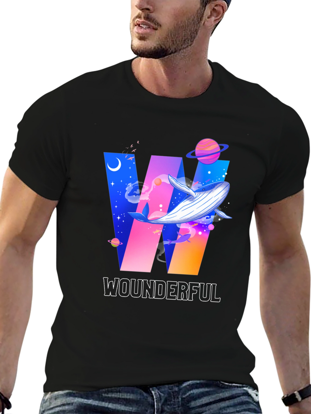 Wounderful Whale Graphic Print Crew Neck T-Shirt